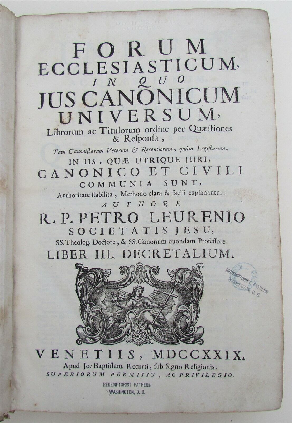 1729 ANTIQUE VELLUM BOUND FOLIO FORUM ECCLESIASTICUM by PETRO LEURENIO v.3