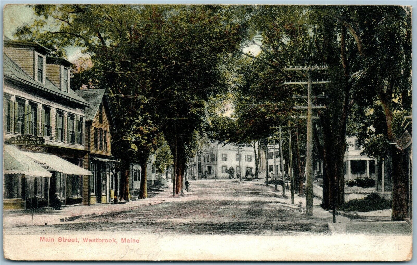 WESTBROOK ME MAIN STREET 1906 ANTIQUE POSTCARD