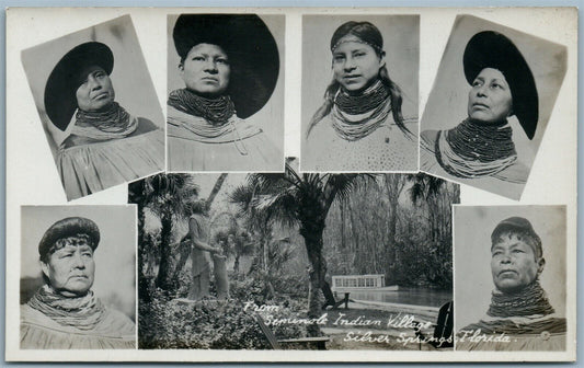 SEMINOLE INDIAN VILLAGE SILVER SPRINGS FLORIDA VINTAGE REAL PHOTO POSTCARD RPPC