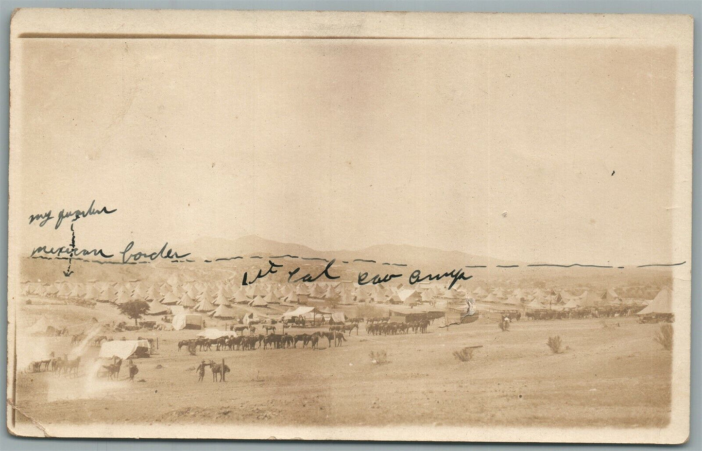 MEXICAN WAR AMERICAN CAMP 1916 ANTIQUE REAL PHOTO POSTCARD RPPC