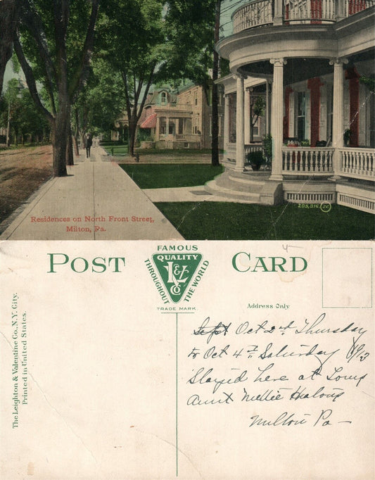 MILTON PA NORTH FRONT STREET ANTIQUE POSTCARD