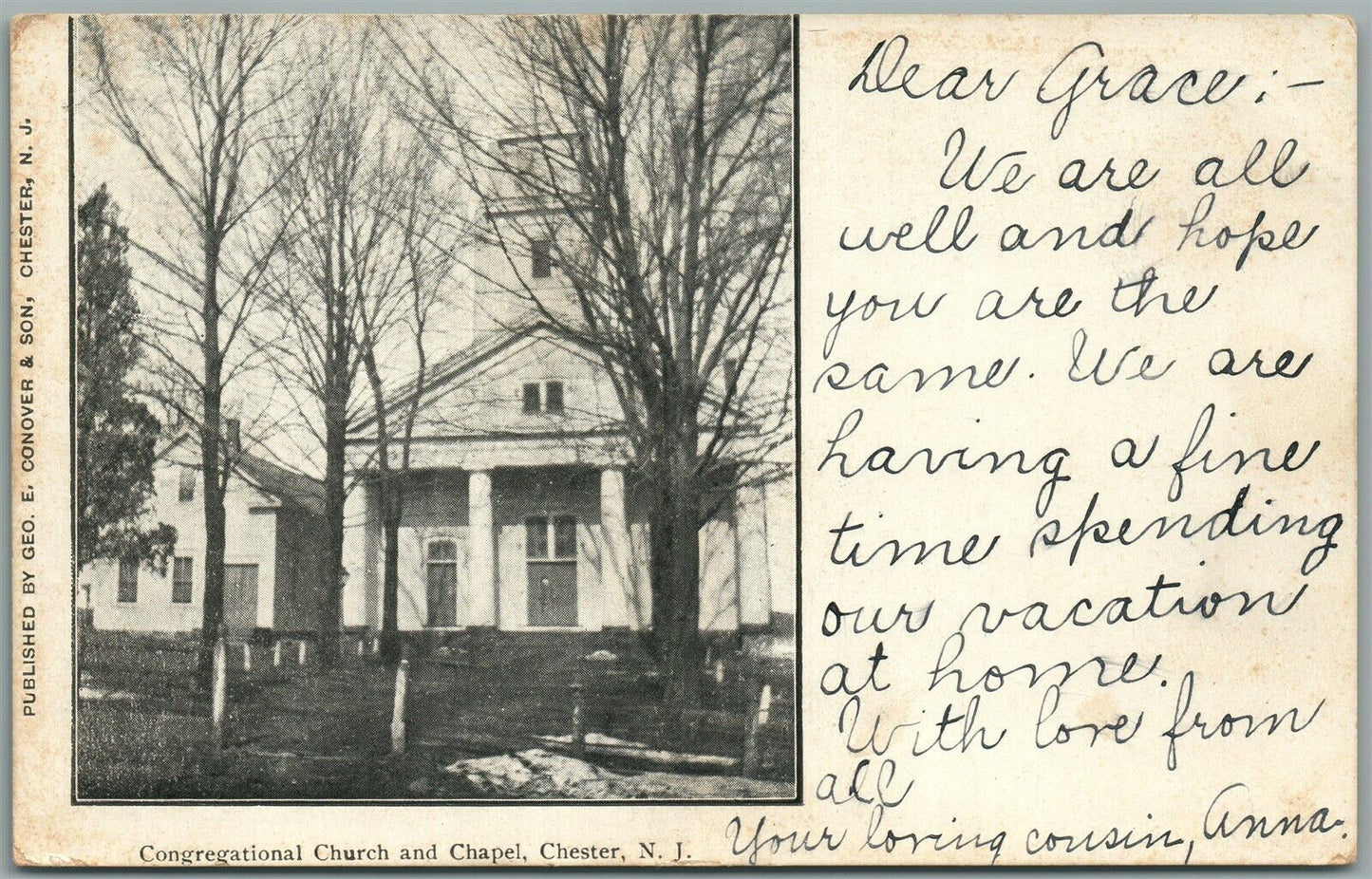 CHESTER NJ CONGREGATIONAL CHURCH ANTIQUE POSTCARD