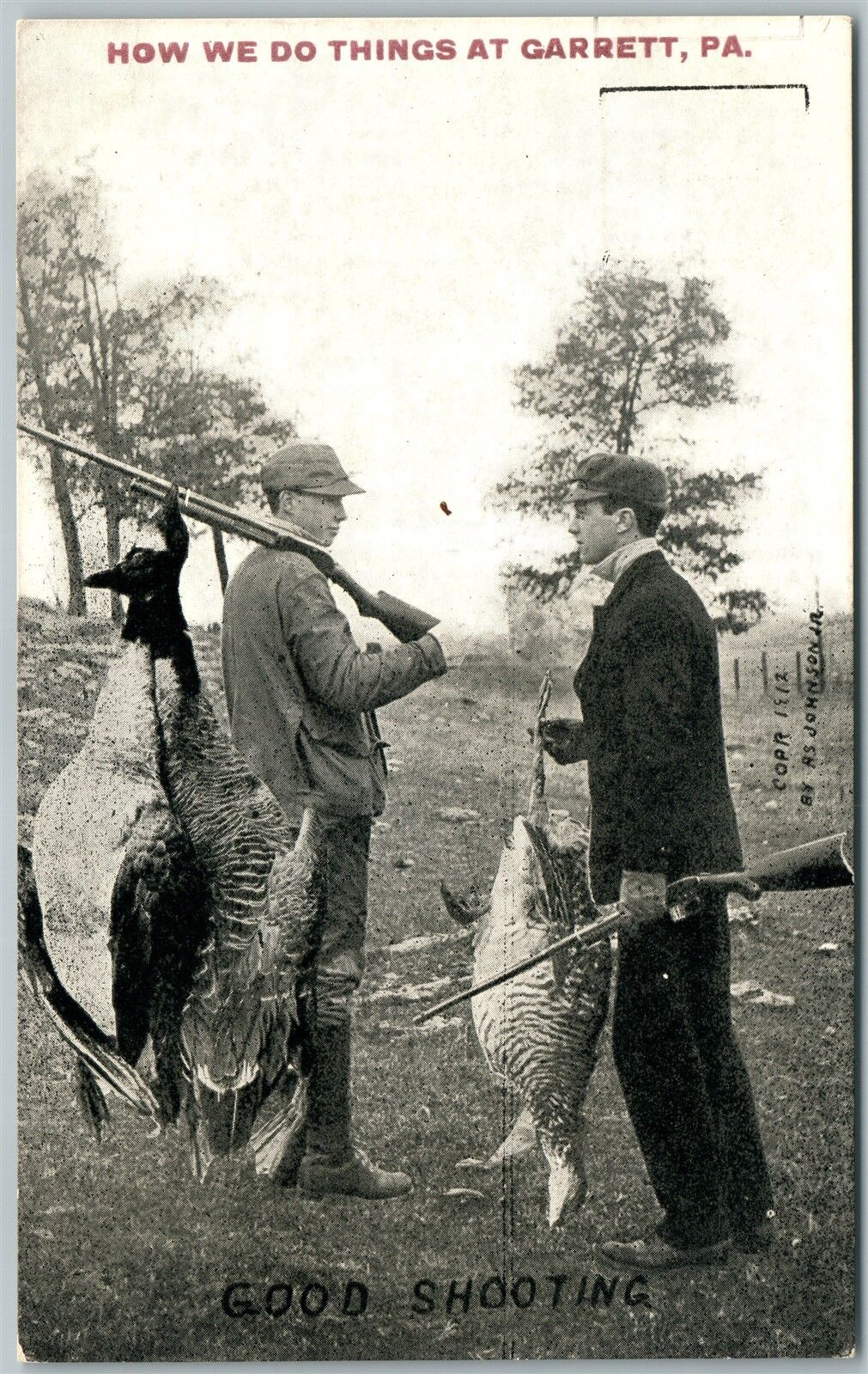 GARRET PA FISHERMAN & HUNTER ANTIQUE POSTCARD