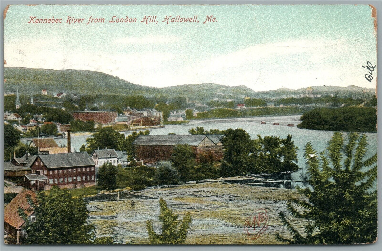 HALLOWELL ME KENNEBEC RIVER FROM LONDON HILL ANTIQUE POSTCARD