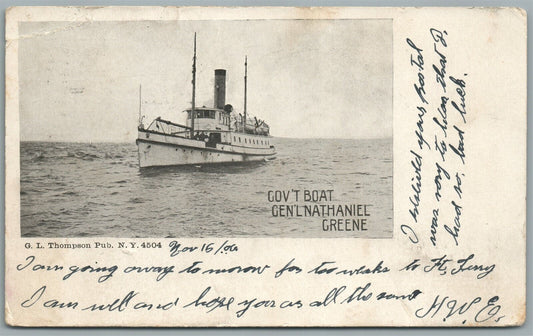 FISHER'S ISLAND NY GOV'T BOAT GEN'L NATHANIEL GREENE ANTIQUE POSTCARD