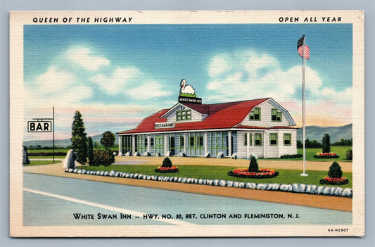 FLEMINGTON & CLINTON NJ WHITE SWANN INN VINTAGE POSTCARD