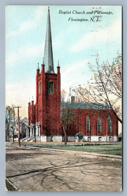 FLEMINGTON NJ BAPTIST CHURCH & PARSONAGE ANTIQUE POSTCARD