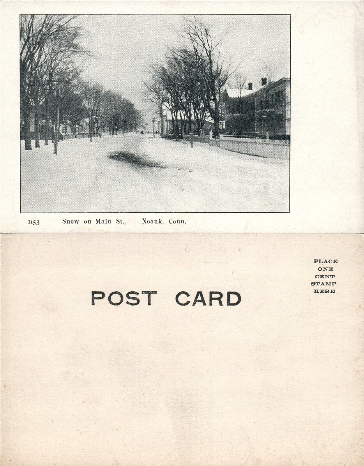 NOANK CT SNOW ON MAIN STREET UNDIVIDED ANTIQUE POSTCARD