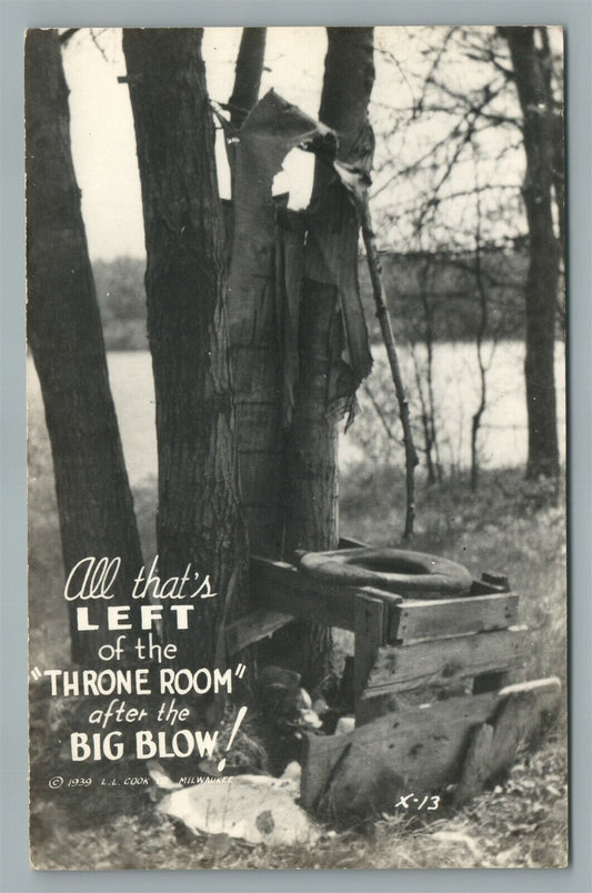 THRONE ROOM AFTER BIG BLOW VINTAGE COMIC REAL PHOTO POSTCARD RPPC