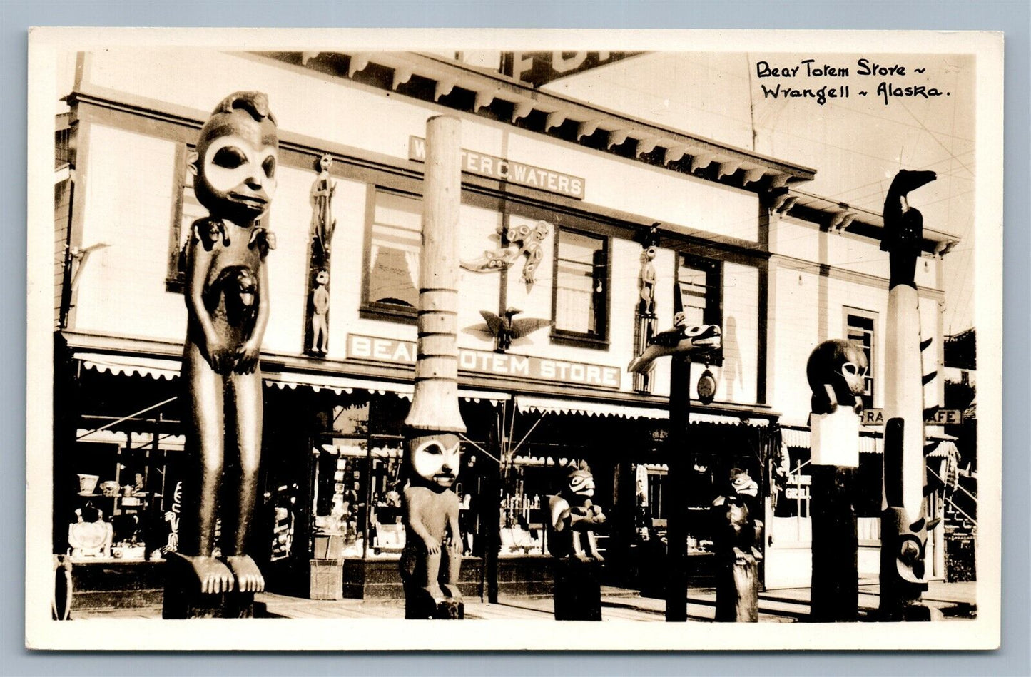 AMERICAN NDIAN BEAR TOTEM STORE WRANGELL AK ANTIQUE REAL PHOTO POSTCARD RPPC