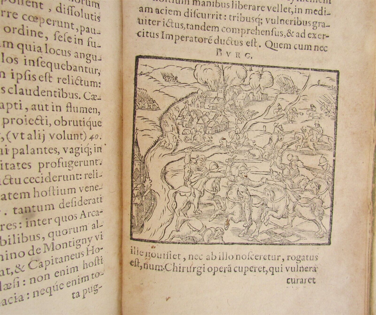 1584 DE BELLO COLONIENSI antique ILLUSTRATED W/ BATTLE SCENES vellum binding