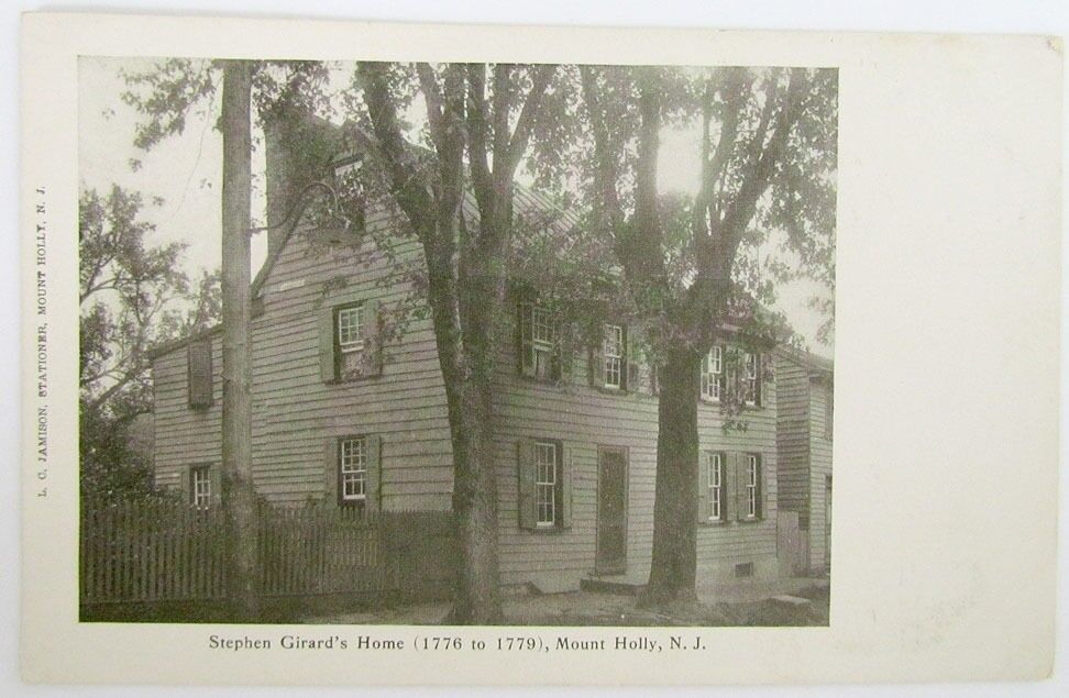 ANTIQUE UNDIVIDED POSTCARD STEPHEN GIRARD'S HOME MOUNT HOLLY N.J.
