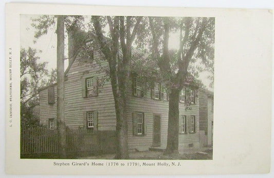 ANTIQUE UNDIVIDED POSTCARD STEPHEN GIRARD'S HOME MOUNT HOLLY N.J.