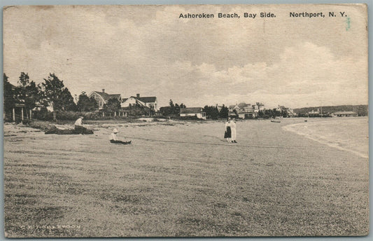 NORTHPORT NY ASHOROKEN BEACH ANTIQUE POSTCARD