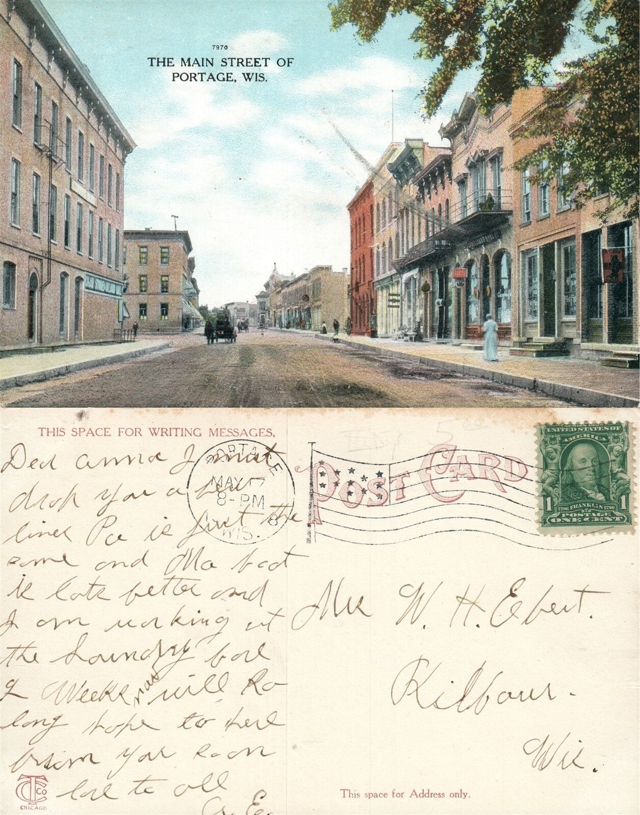 PORTAGE WIS. MAIN STREET 1918 ANTIQUE POSTCARD