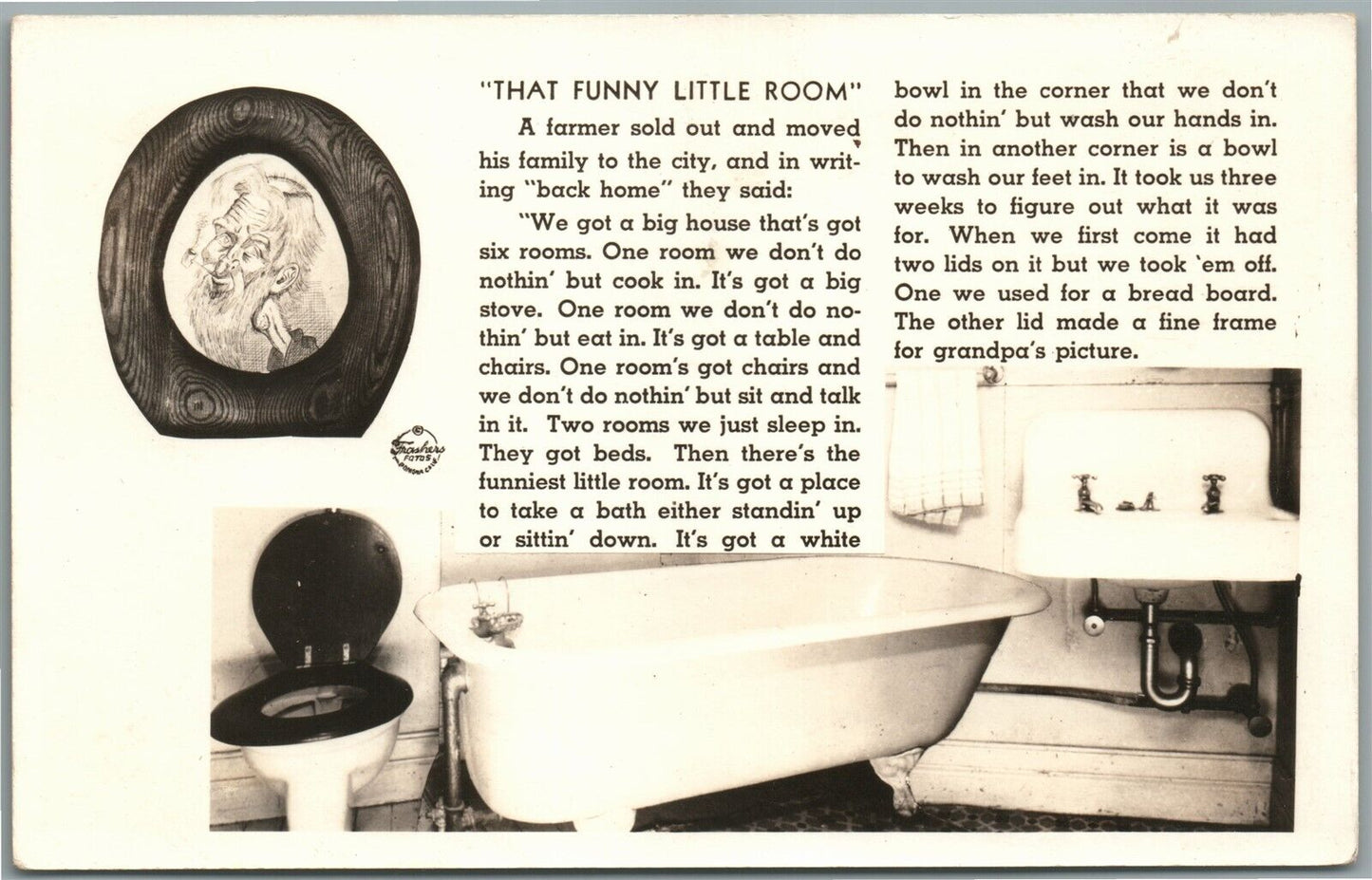 FUNNY BATHROOM COMIC VINTAGE REAL PHOTO POSTCARD RPPC