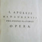 1788 LUCII APULEJI MADAURENSIS PLATONICI PHILOSOPHI OPERA VELLUM ANTIQUE