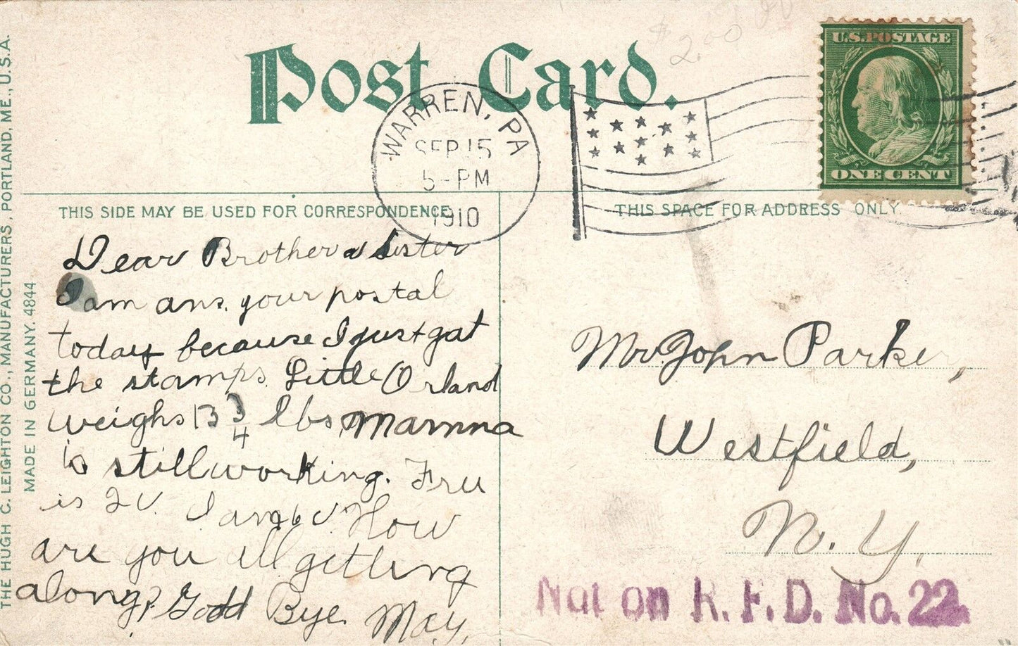 WARREN PA FIRST PRESBYTERIAN CHURCH 1910 ANTIQUE POSTCARD