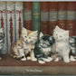 KITTENS in the LIBRARY ANTIQUE POSTCARD