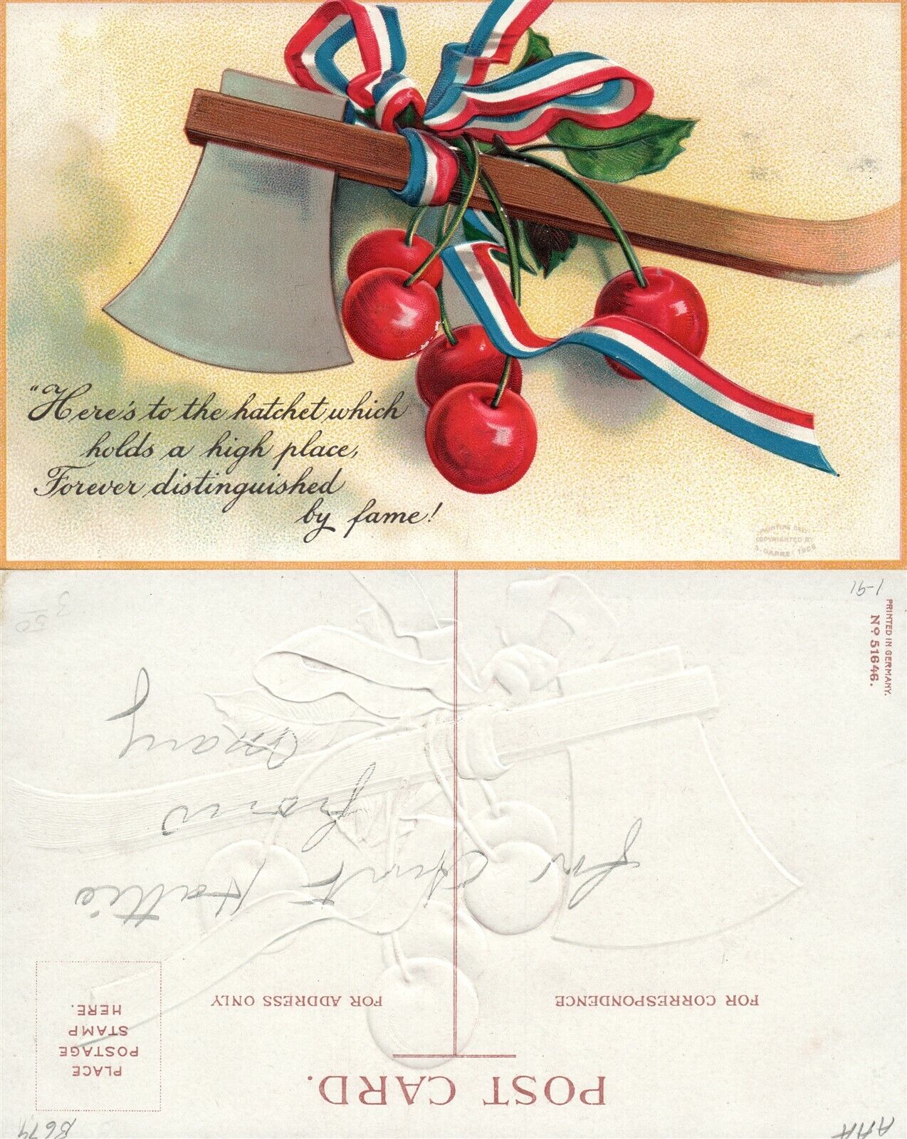 PATRIOTIC ANTIQUE EMBOSSED POSTCARD WASHINGTON'S BIRTHDAY