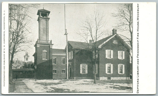 WOODBURY NJ DEPTFORD LIBRARY & FRIENDSHIP FIRE HOUSE UNDIVIDED ANTIQUE POSTCARD