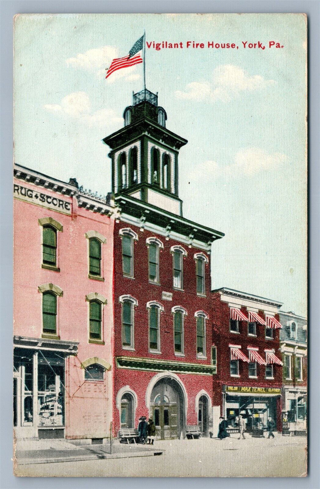YORK PA VIGILANT FIRE HOUSE 1911 ANTIQUE POSTCARD