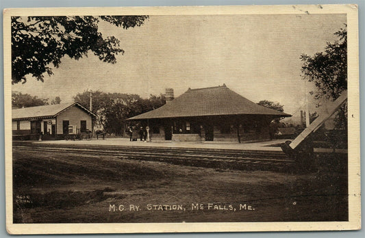 Mc FALLS ME RAILROAD STATION RAILWAY TRAIN DEPOT ANTIQUE POSTCARD