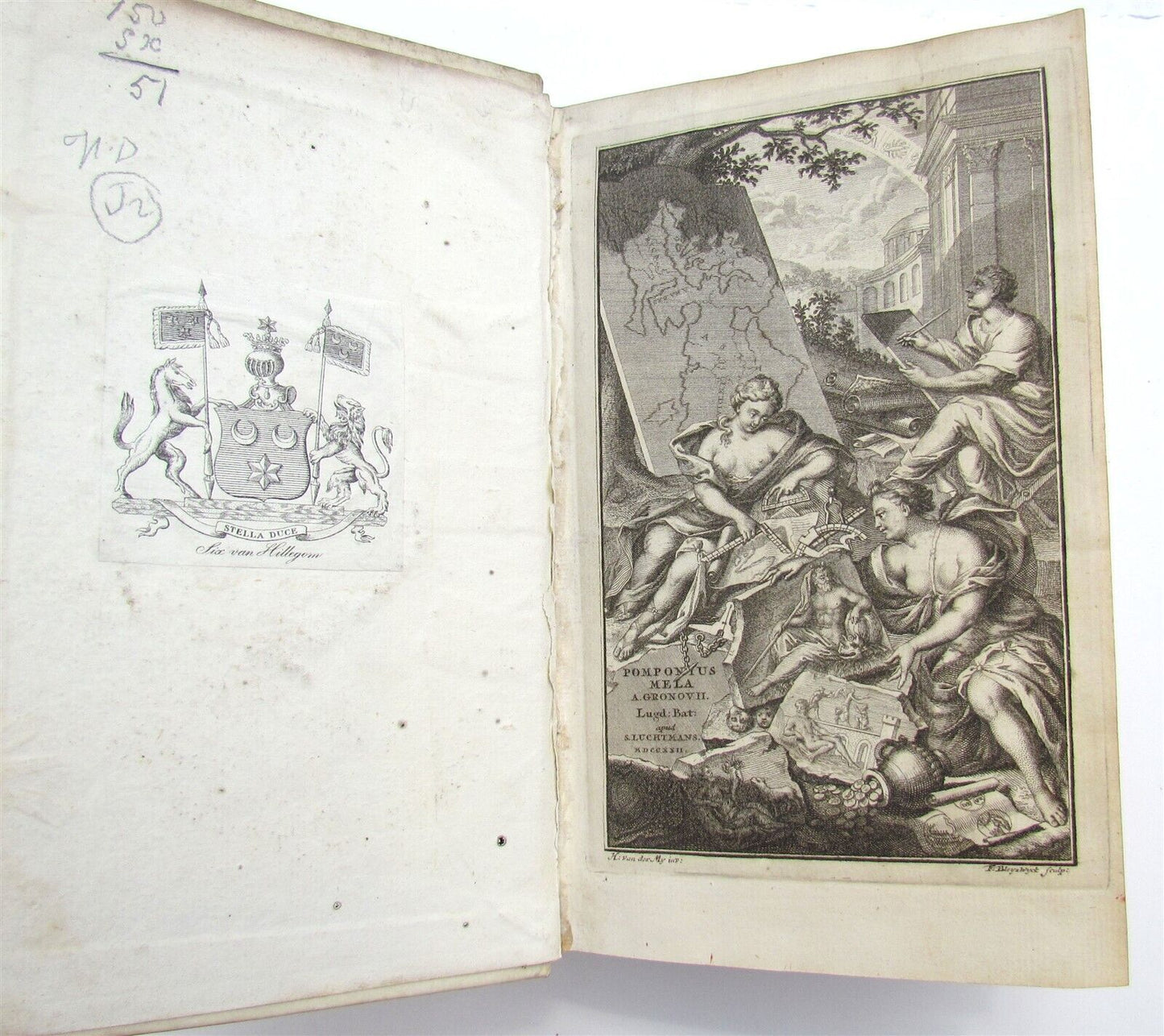 1722 POMPONII MELA De Situ Orbis ARMORIAL VELLUM BINDING antique