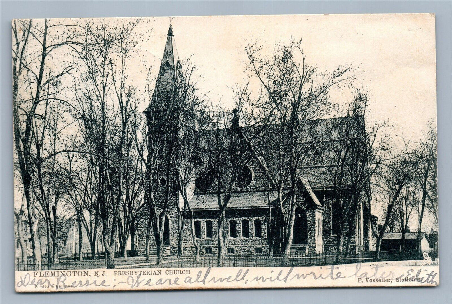 FLEMINGTON NJ PRESBYTERIAN CHURCH 1905 ANTIQUE POSTCARD
