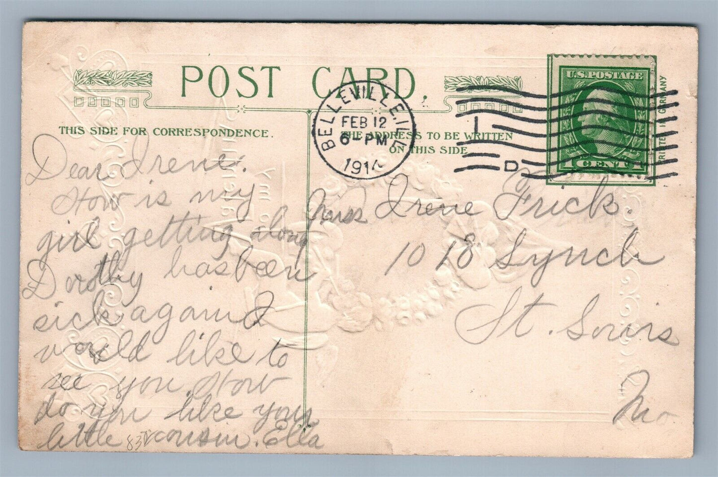 VALENTINE 1914 COPYRIGHT EMBOSSED ANTIQUE POSTCARD by JOHN WINSCH