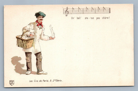 1900 PARIS EXPOSITION ANTIQUE POSTCARD STREET VENDOR ART SELLER w/ MUSIC NOTES