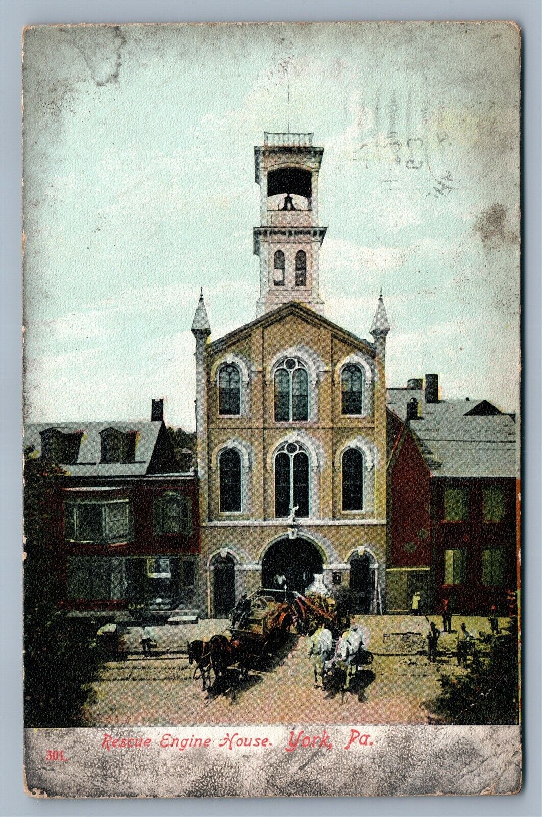 YORK PA RESCUE ENGINE FIRE HOUSE 1917 ANTIQUE POSTCARD