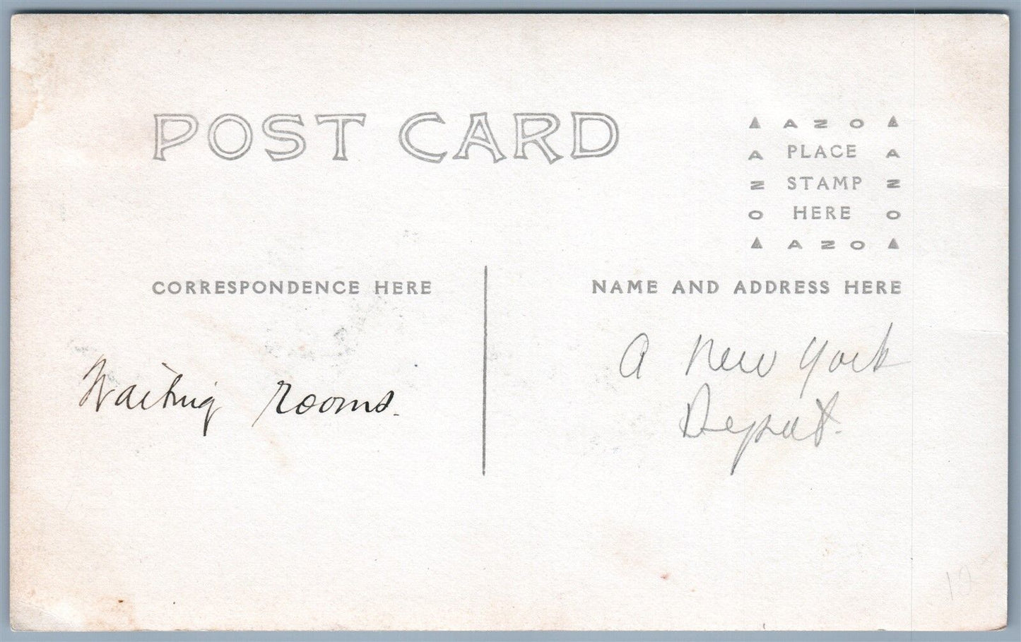 NEW YORK RAILROAD DEPOT WAITING ROOM ANTIQUE REAL PHOTO POSTCARD RPPC railway