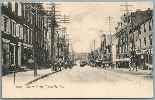 POTTSVILLE PA CENTRE STREET ANTIQUE POSTCARD No. 10089