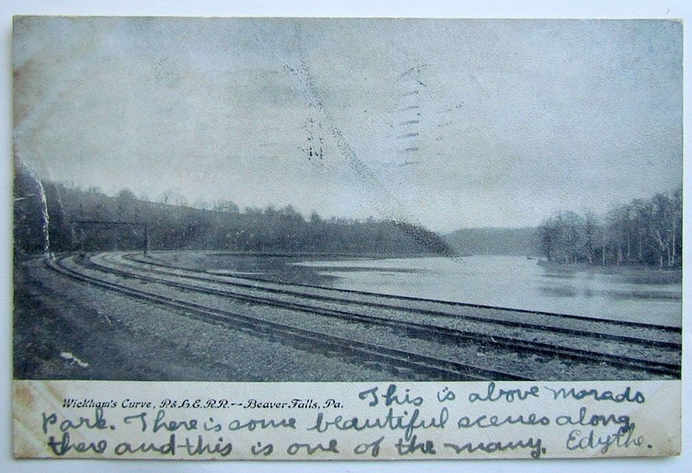 VINTAGE 1906 UNDIVIDED POSTCARD WICKHAM'S CURVE P. & L.E.R.R. BEAVER FALLS PA
