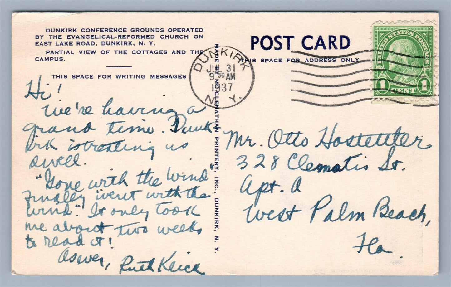 DUNKIRK NY CONFERENCE GROUNDS VINTAGE POSTCARD