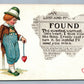 VALENTINE ANTIQUE POSTCARD BOY w/ NEWSPAPER LOST & FOUND