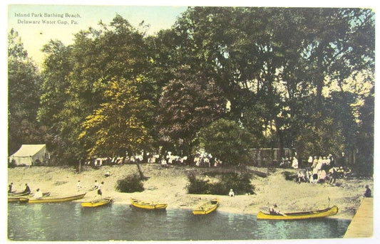 ANTIQUE POSTCARD ISLAND PARK BATHING BEACH DELAWARE WATER GAP PA