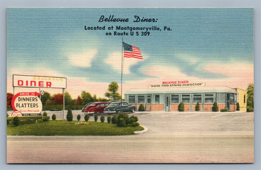 MONTGOMERYVILLE PA BELLEVUE DINNERS ADVERTISING VINTAGE POSTCARD