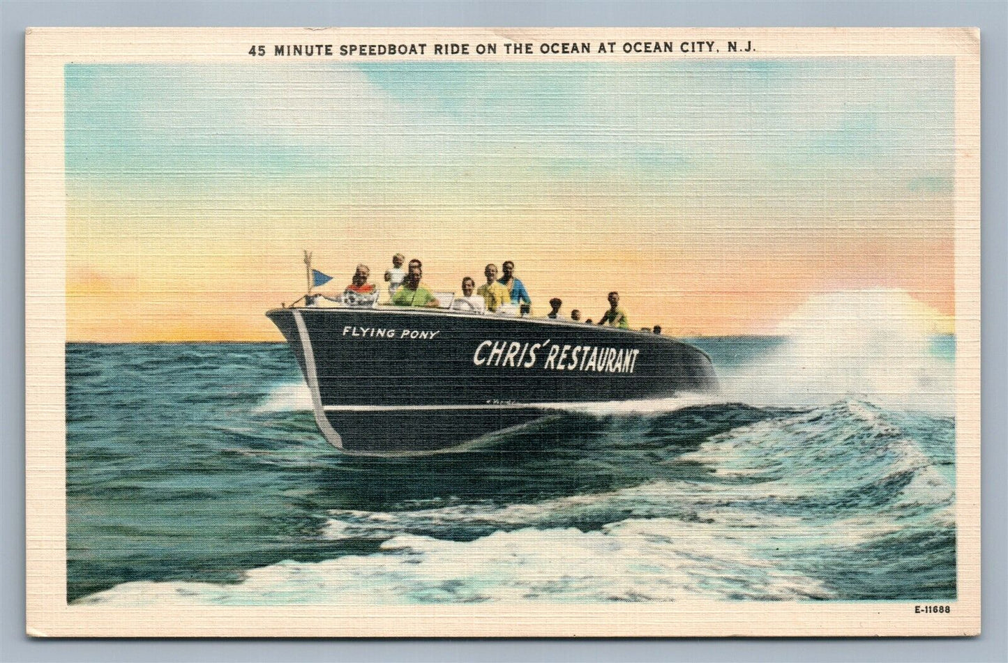 OCEAN CITY NJ 45 MINUTE SPEEDBOAT RIDE VINTAGE POSTCARD