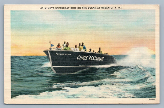OCEAN CITY NJ 45 MINUTE SPEEDBOAT RIDE VINTAGE POSTCARD
