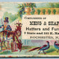 ROCHESTER NY HATS CAPS FURS ROBES ANTIQUE ADVERTISING VICTORIAN TRADE CARD