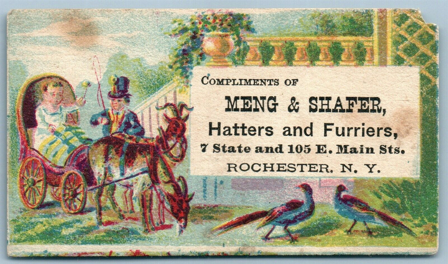 ROCHESTER NY HATS CAPS FURS ROBES ANTIQUE ADVERTISING VICTORIAN TRADE CARD