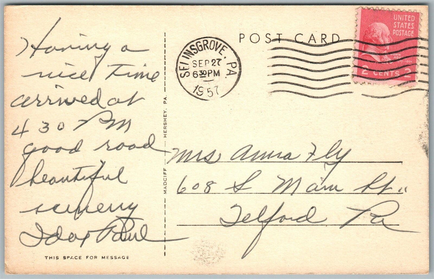 SELLINGROVE PA SUSQUEHANNA UNIVERSITY GUSTAVUS ADOLPHUS 1957 VINTAGE POSTCARD