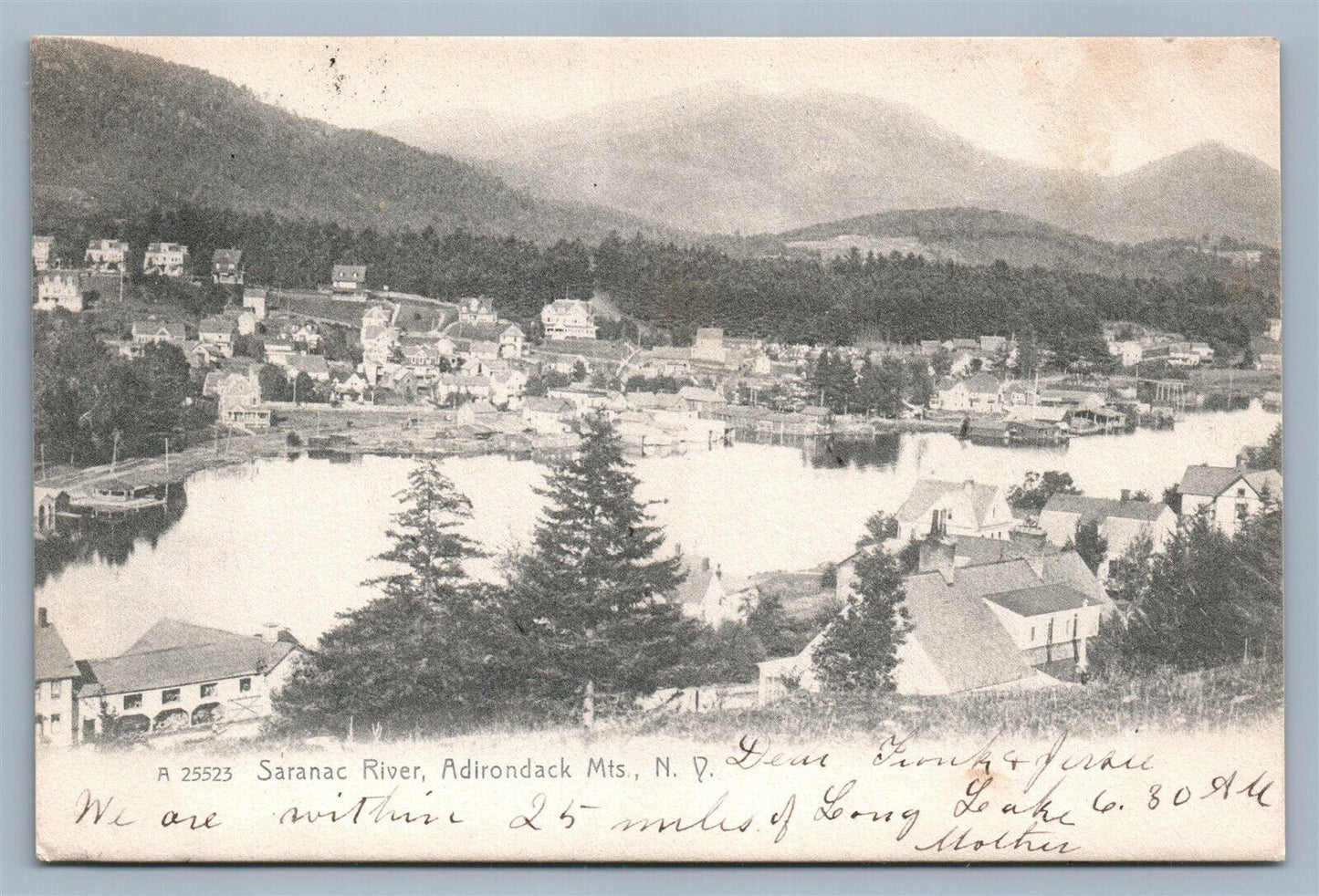 ADIRONDACKS MTS NY SARANAC RIVER ANTIQUE POSTCARD