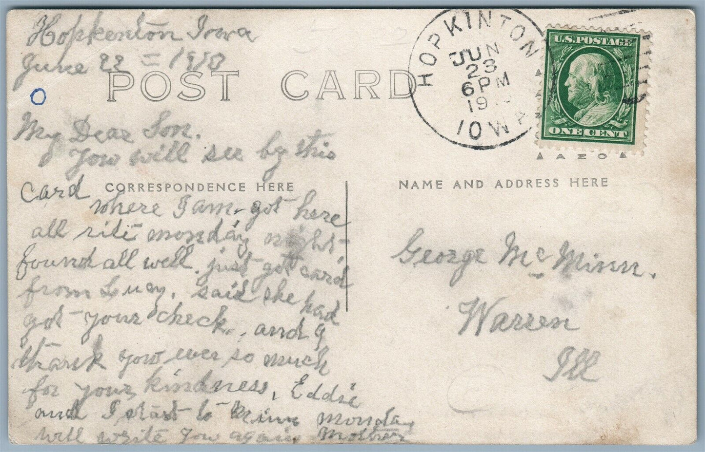 PHOTOMONTAGE AIRPLANES ZEPPELIN OVER HOPKINTON IA ANTIQUE REAL PHOTO PC RPPC