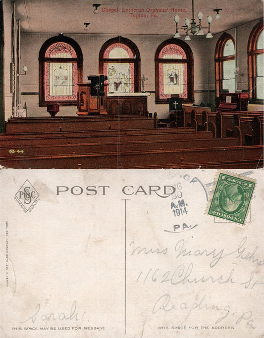 TOPTON PA CHAPEL LUTHERAN ORPHANS HOME 1914 ANTIQUE POSTCARD