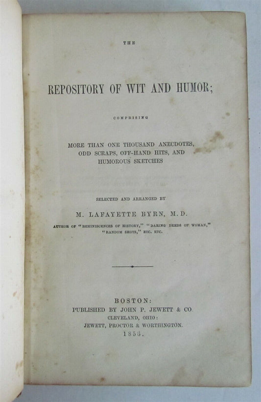 1856 REPOSITORY of WIT & HUMOR by LAFAYETTE BYRN antique BOSTON