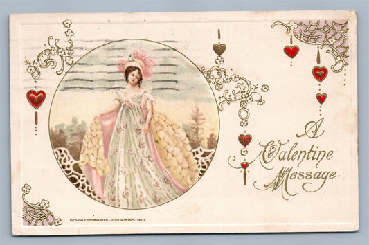 VALENTINE MESSAGE 1913 EMBOSSED ANTIQUE POSTCARD by JOHN WINSCH