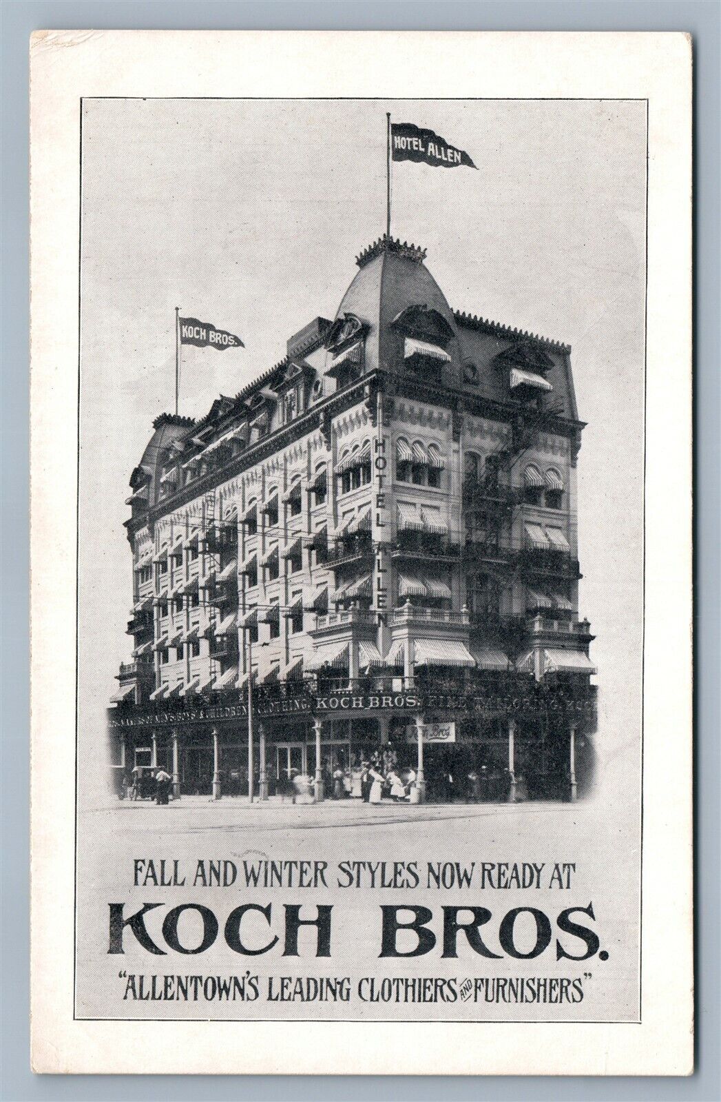 ALLENTOWN PA KOCH BROS. CLOTHIERS ADVERTISING ANTIQUE POSTCARD